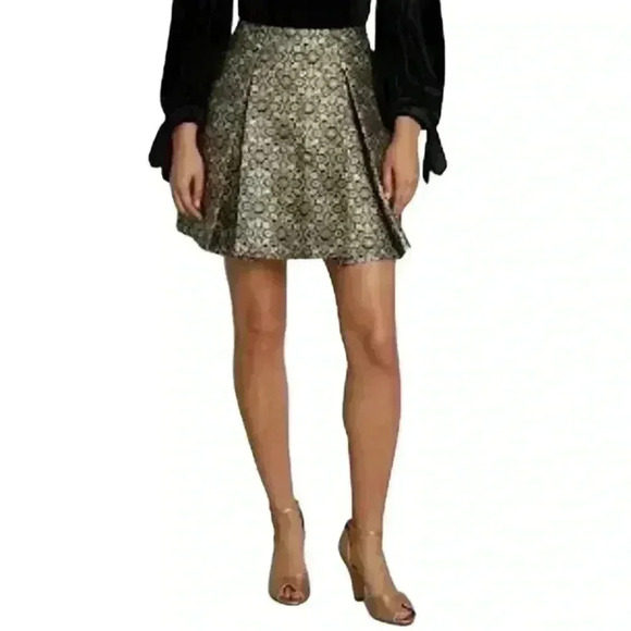 NWT Modcloth Good as Gold Tapestry Lined Pleated A Line Short Skirt Size 16 - Picture 1 of 13
